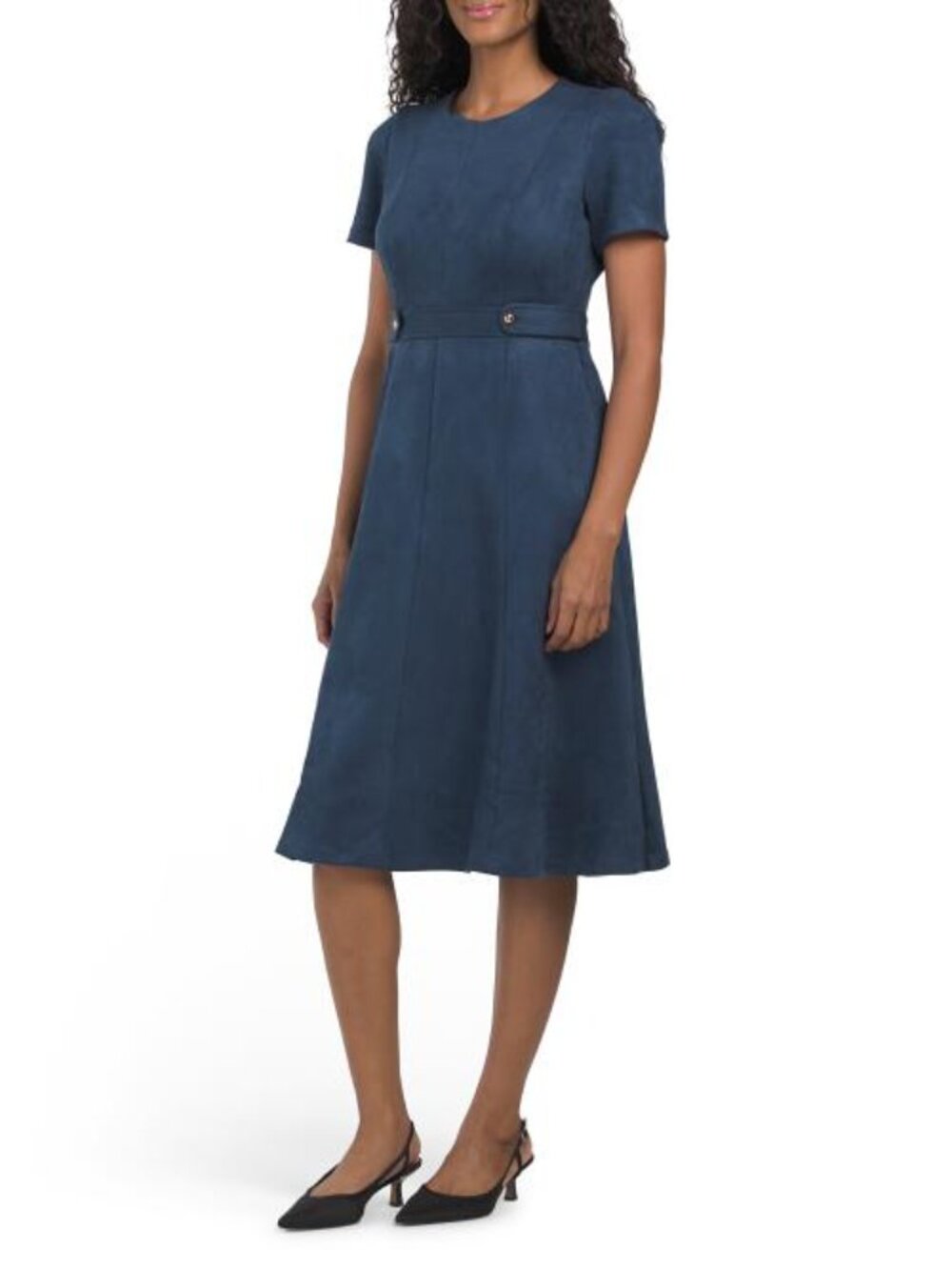 LONDON TIMES Faux Suede Side Tab Fit And Flare Dress